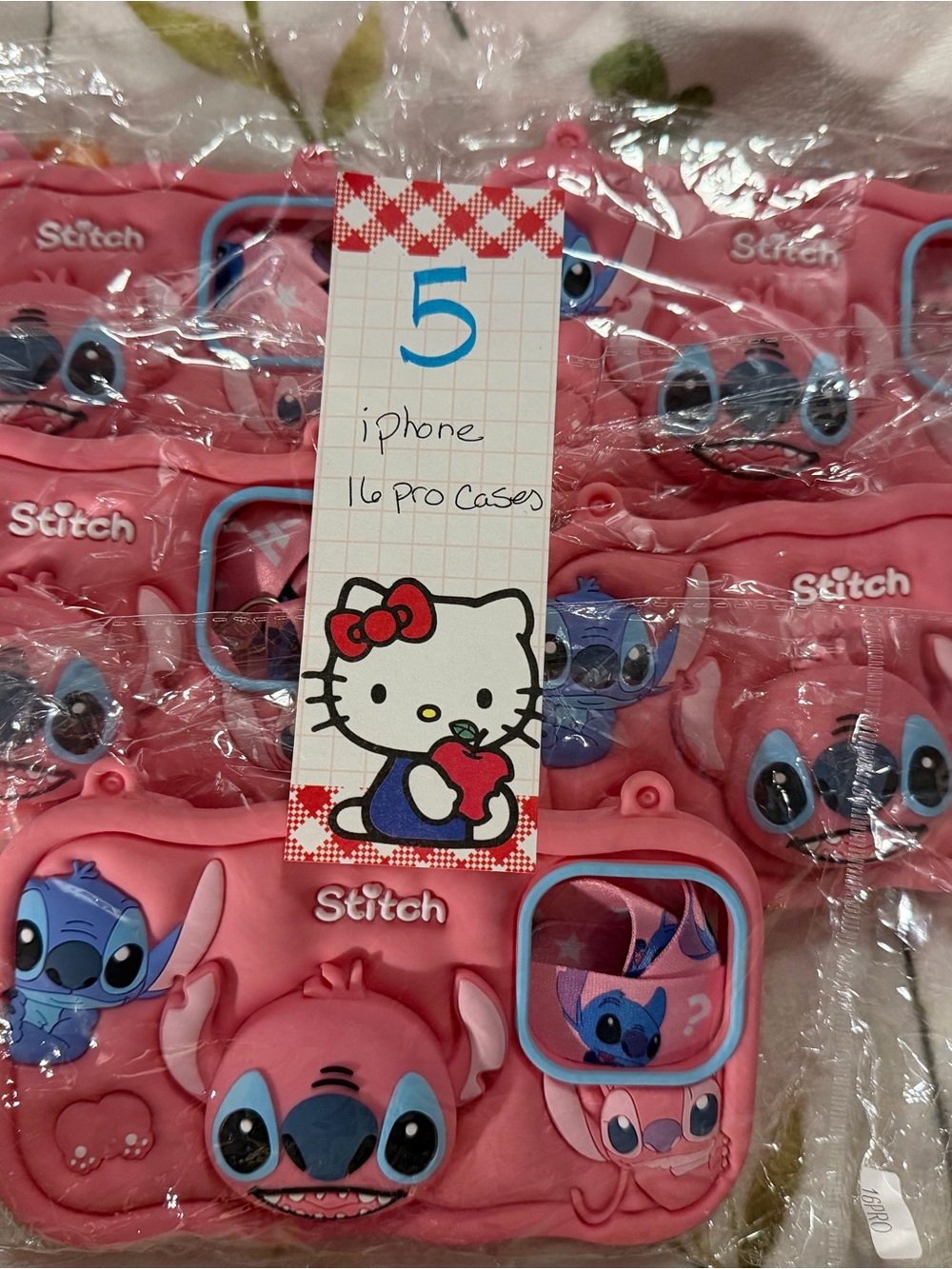 5‼️ Pink Stitch Silicone iphone 16 Pro Crossbody Pop-socket Case